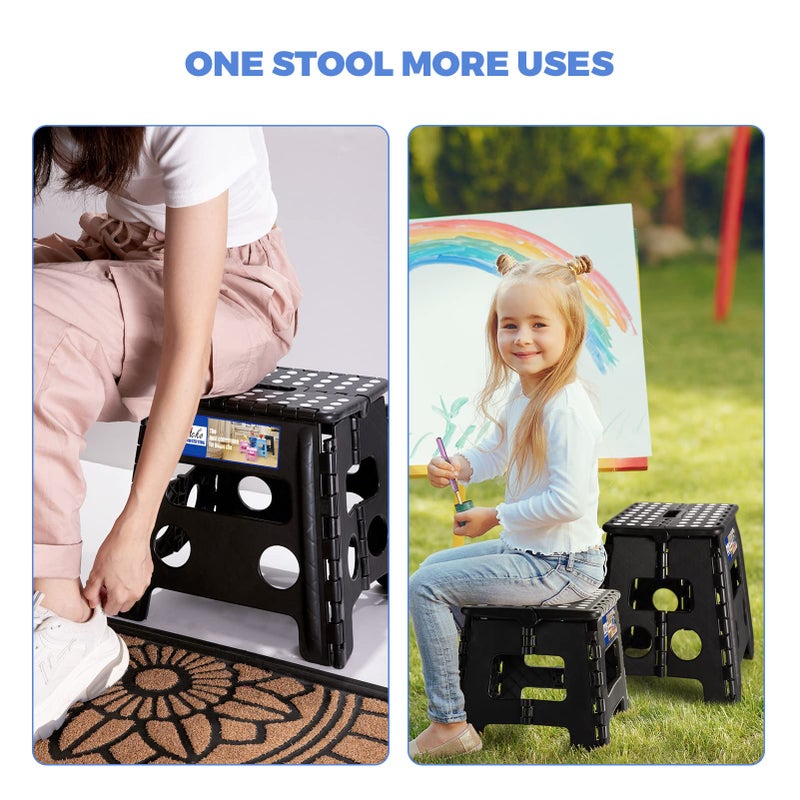 ACKO 2PACK Folding Step Stool - 13" Height Premium Heavy Duty Foldable Stool for Kids and Adults, Kitchen Garden Bathroom Stepping Stool (Black, 2PACK) - Image 3